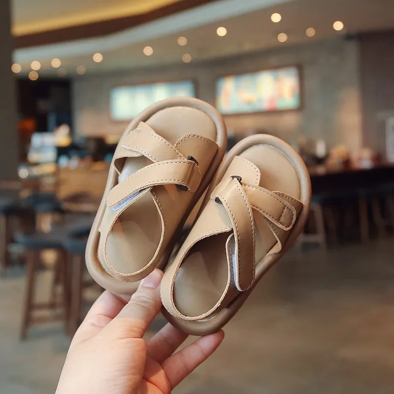 2024 Summer Kids Beach Shoes Children Soft Leather Sandals Simple Style Unisex Boys Girls Casual Sport Sandals 2 To 12 Years Old