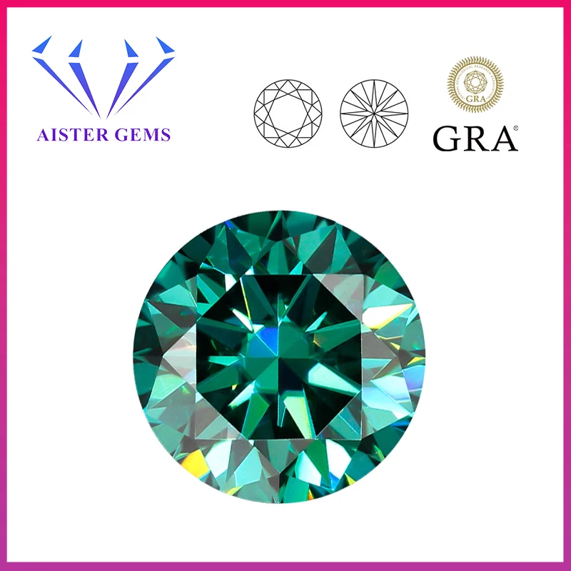 Natural Emerald Green Color Moissanite Lab Diamond Gemstones VVS1 0.5-5.0ct 3Excellent Round Cut with GRA Certificate