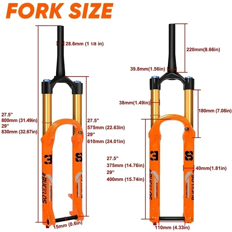 BUCKLOS MTB Air Fork 15*110mm Air Suspension Fork for DH XC Enduro Travel 180mm Mountain Bike Fork Bicycle Parts 27.5Inch 29Inch