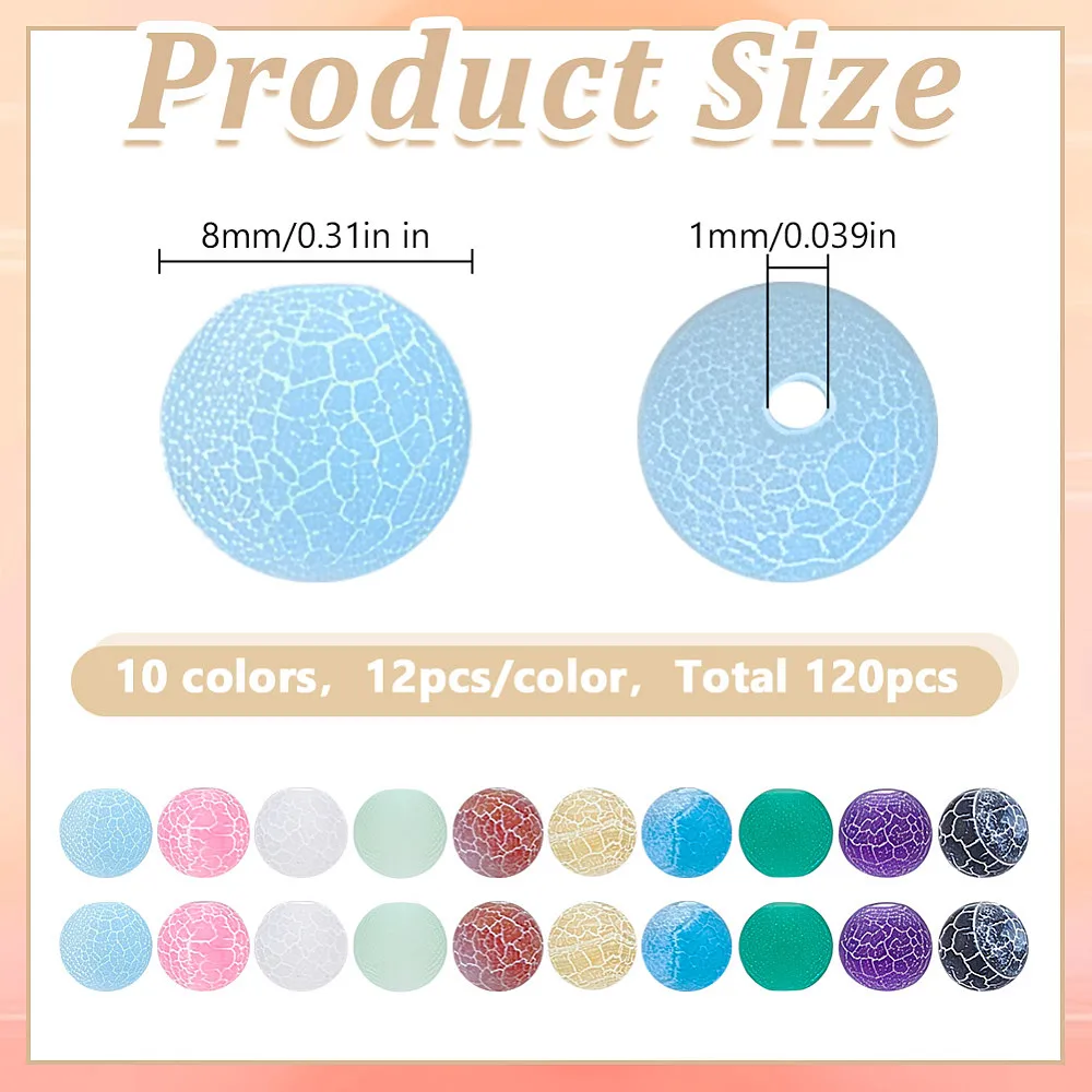 120Pcs Weathered Agate Beads 8mm Millefiori Lampwork Glass Frosted Agate Loose Agate Beads for Jewelry Making
