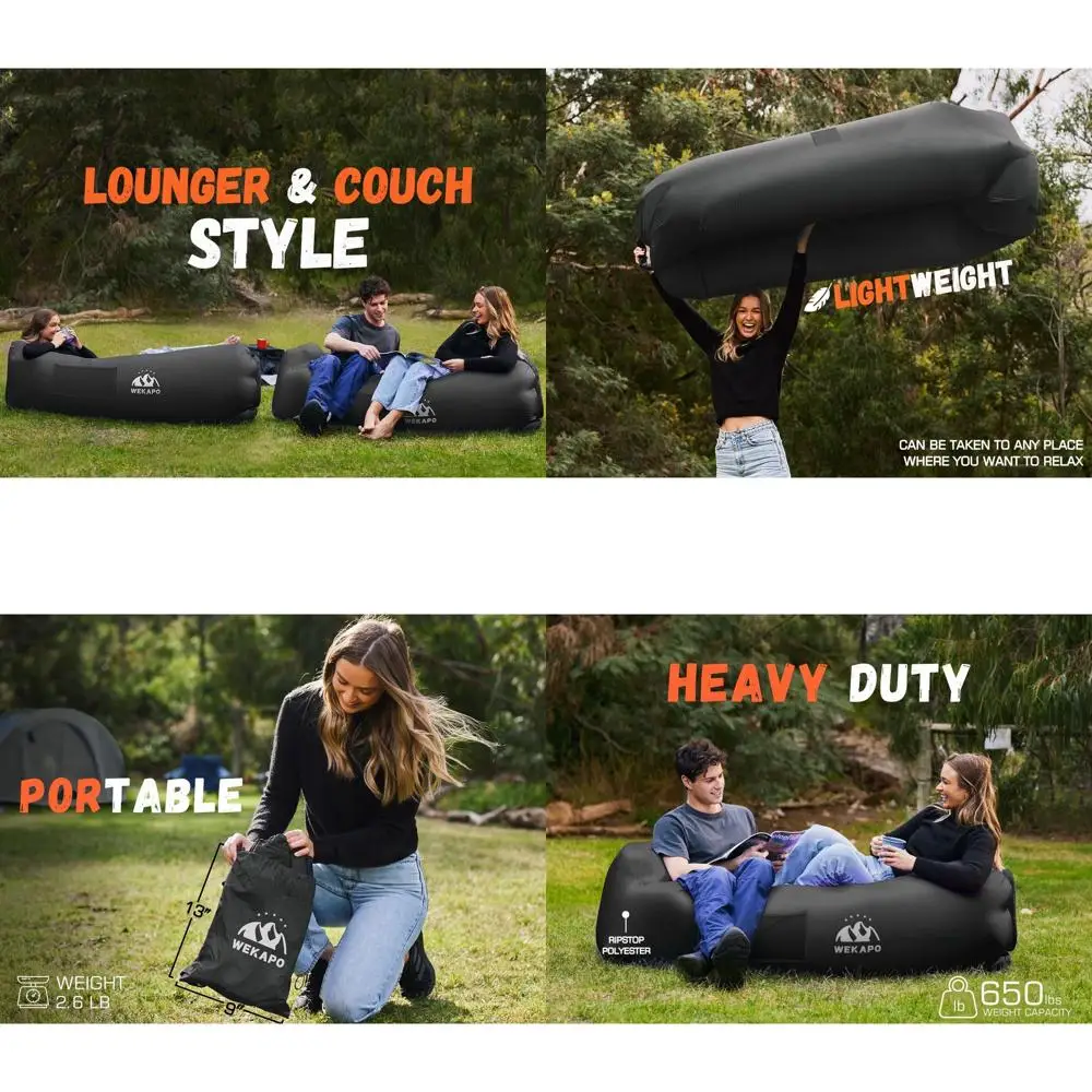 

Портативное надувное кресло-шезлонг — идеально подходит для кемпинга, пляжа, просмотра фильмов на открытом воздухе и музыкальных фестивалей, легкое и простое в установке.