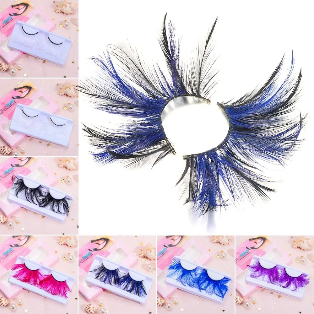 Feather False Lashes Feather Eyelashes Exaggerated Extra Long Green Eyelash Extension Masquerade