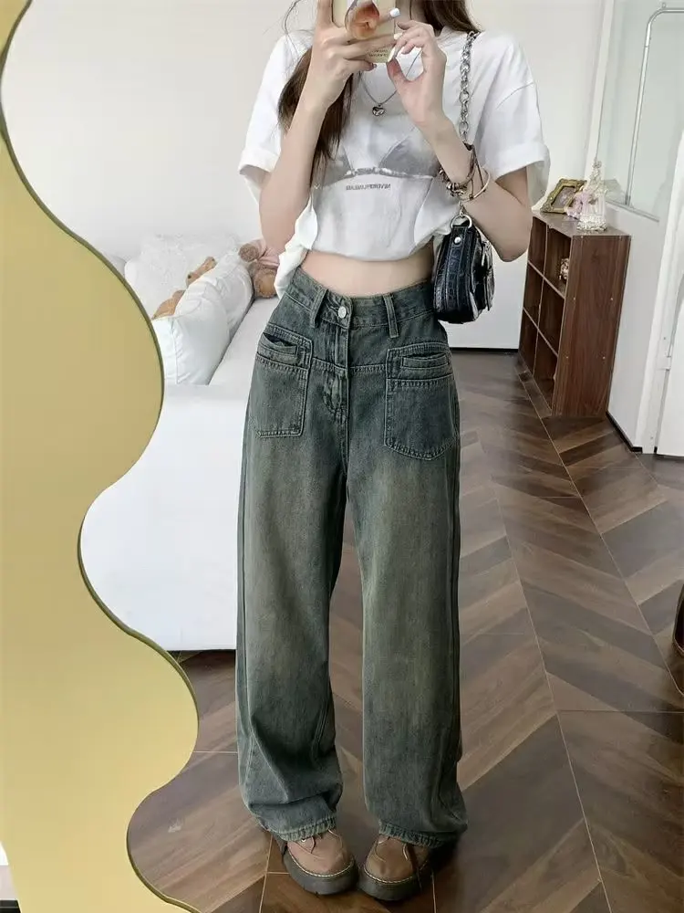 

Retro Baggy Jeans Women High Waisted Jeans Wide Leg Denim Pants Black Loose Trousers2023 Fall Casual Streetwear Women Fashion