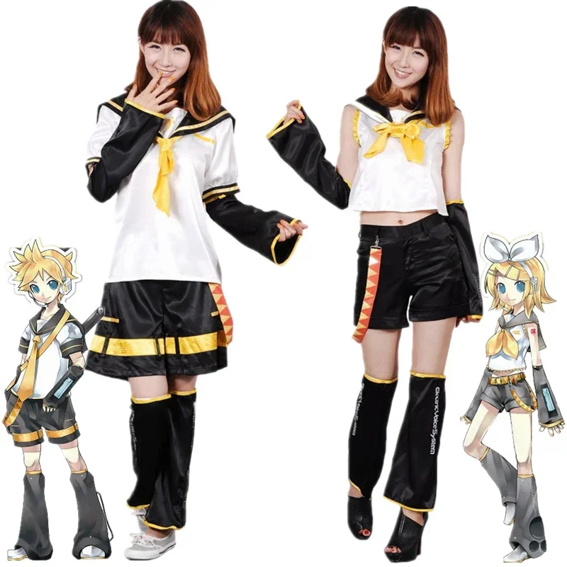 Anime Game Rin Len Adult Cosplay Costume Sister And Brother Halloween Party Uniform Outfit Top Pants Belt Sleeve Guard Set