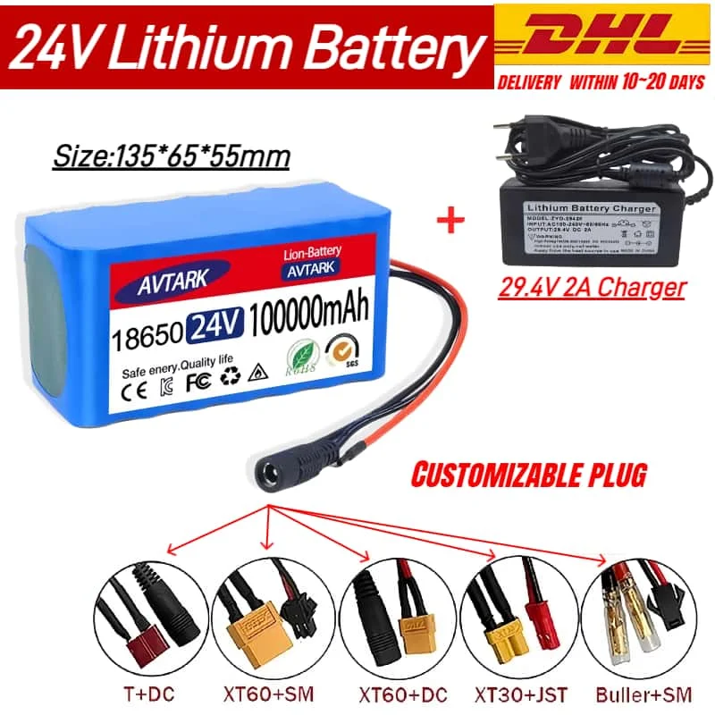 

100Ah 7s3p 18650 battery 24V lithium battery 24v Electric Bicycle Moped electric Lithium ion 24v Battery pack + 2A Charger