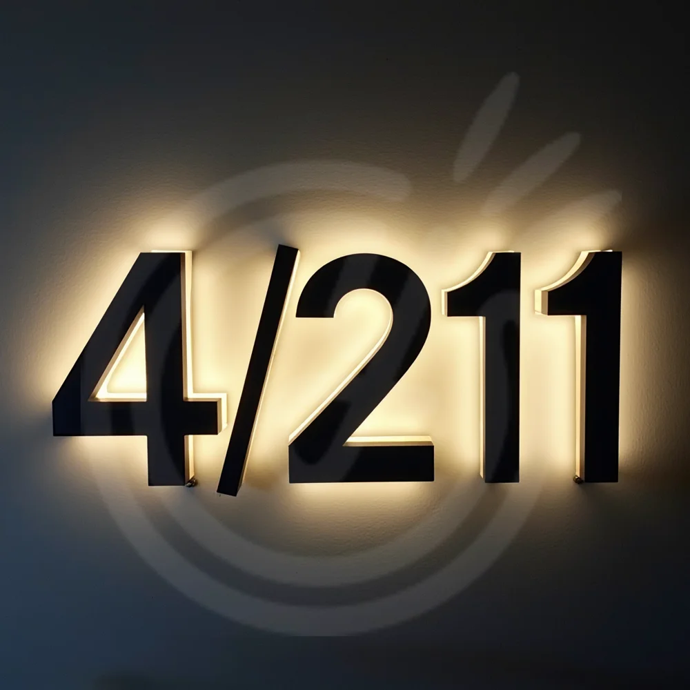 Custom 3D LED House Number Outdoor Illuminated Sign Backlit Metal Letters for Business Storefront Outdoor Waterproof Signage
