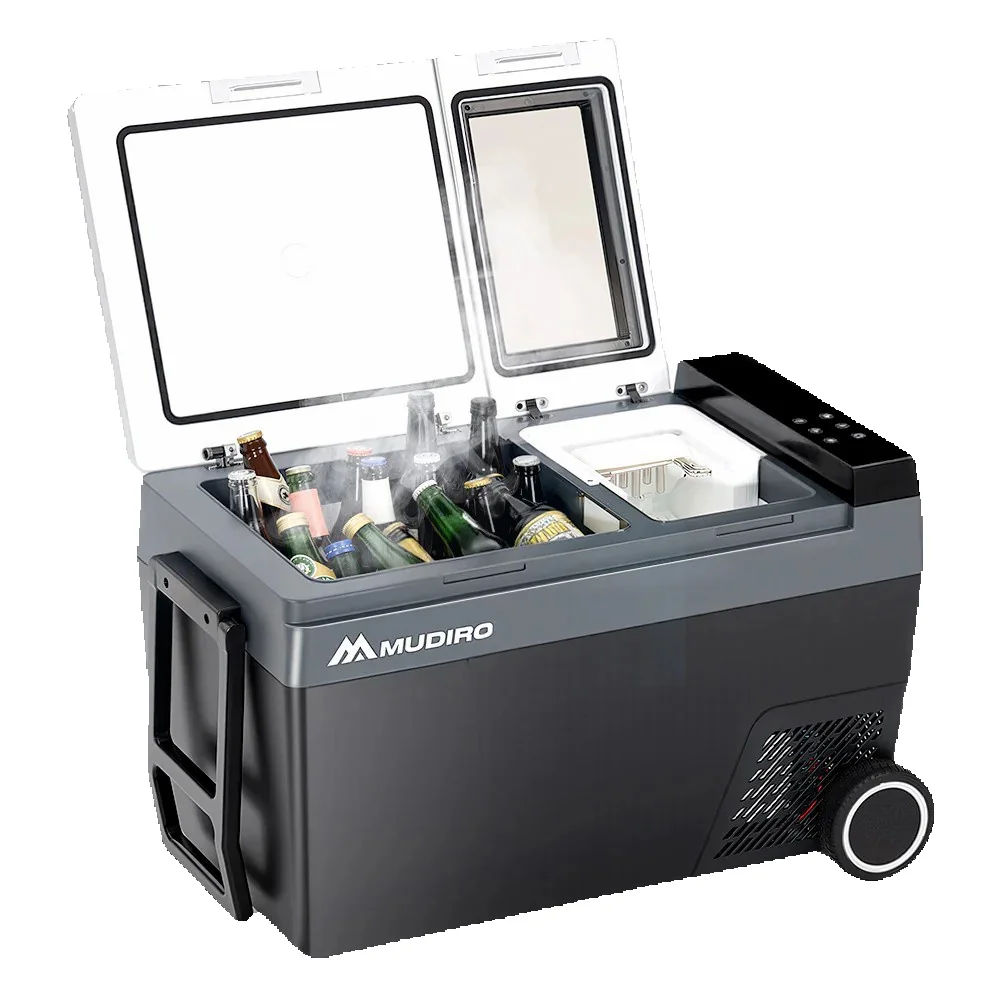 Mudiro 12V Auto-Kühlschrank mit Eiswürfelbereiter 45L Auto-Kühlschrank mit Rollen für Camping, Reisen, Outdoor, Zuhause