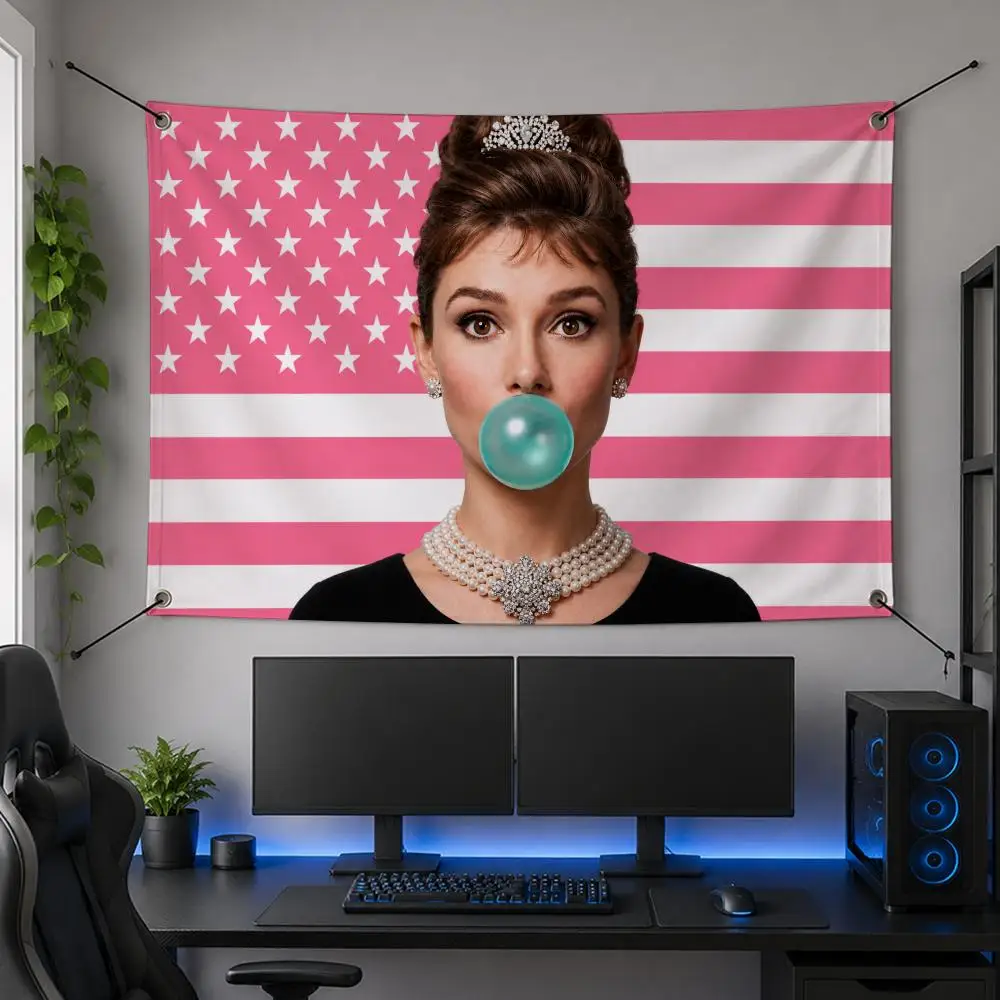 Celebrity Iconic Modern Awarded Cinema A-Audrey Hepburn Flags Flag Banner for Bedroom Dorm Party Home Living Room Game Room Gift