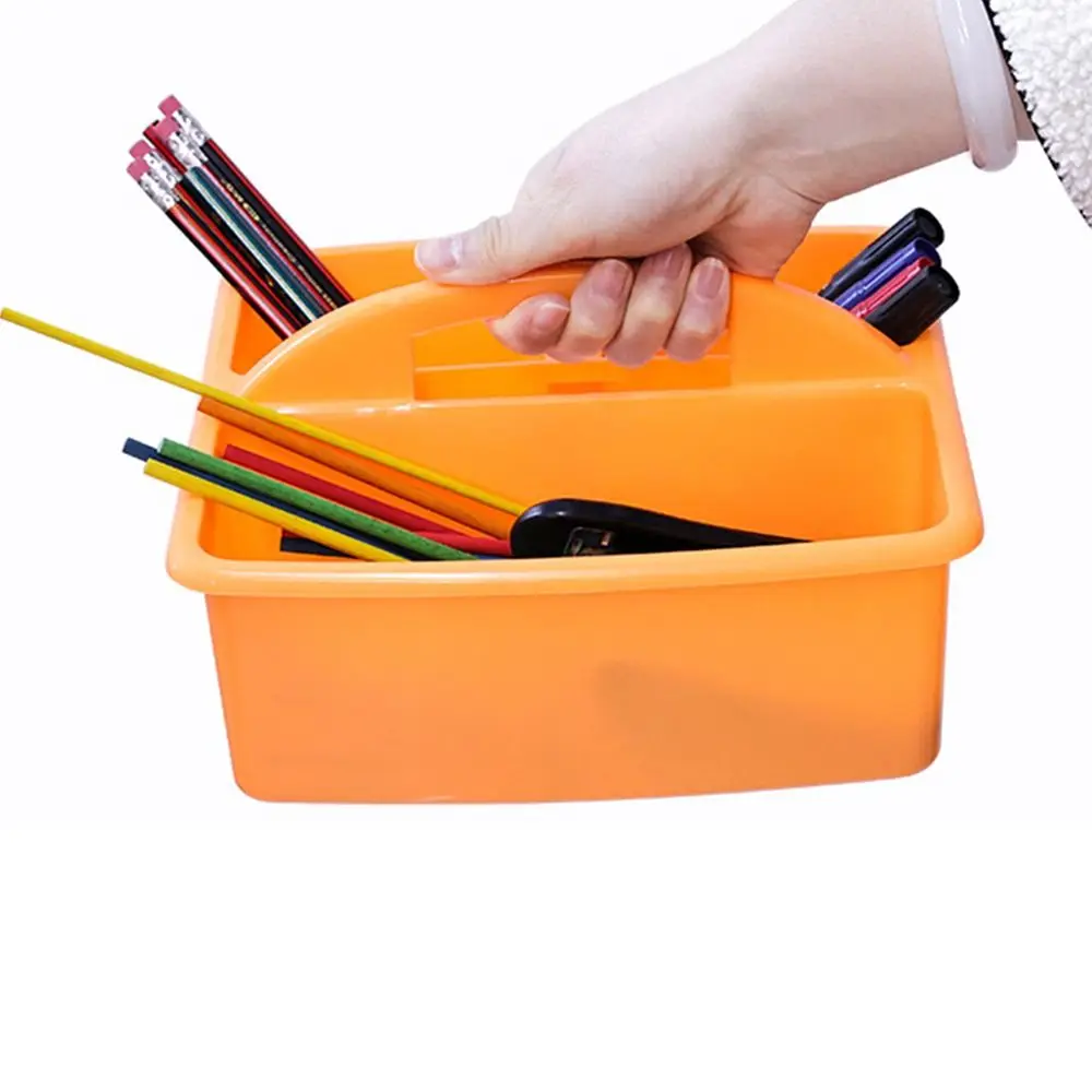 6Pcs/Set 3 Compartments Plastic Storage Organizer Stackable Colorful Desktop Storage Box with Handles Portable