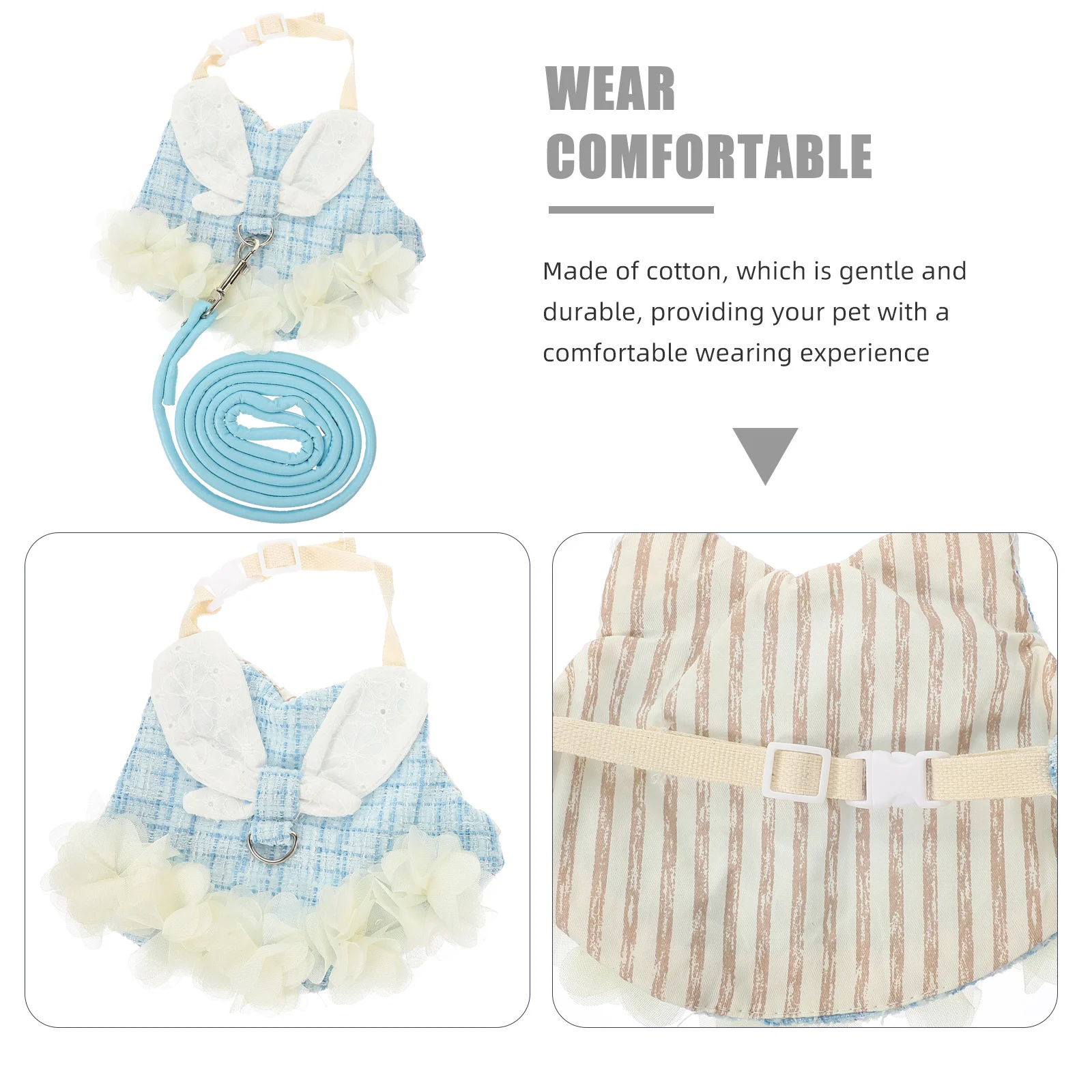 

1Set Rabbit Harness with Leash Stylish Pet Bunny Clothes Soft Cotton Vest Ideal for Walking Running Holiday Party