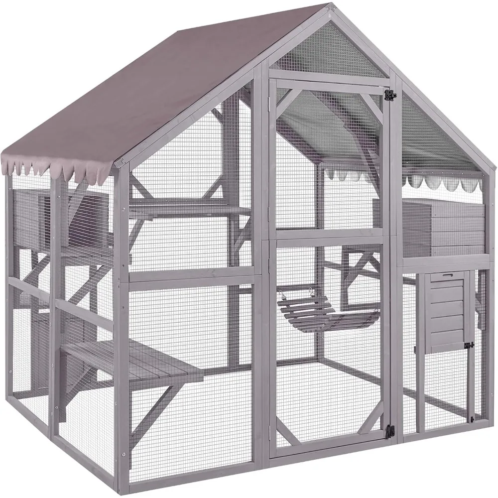 

Catio Cat Enclosure Outdoor Cat Catio Large Cat Run with Bridges Walks Small Houses Roof Cover 28.27ft and 56.54ft