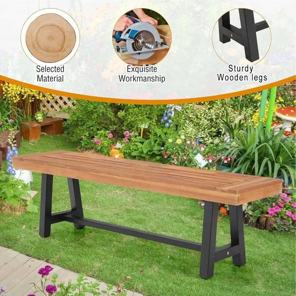 Longo retangular Acacia Wood Bench para pátio ao ar livre, banco de jantar, móveis para piquenique, banco para quintal e varanda