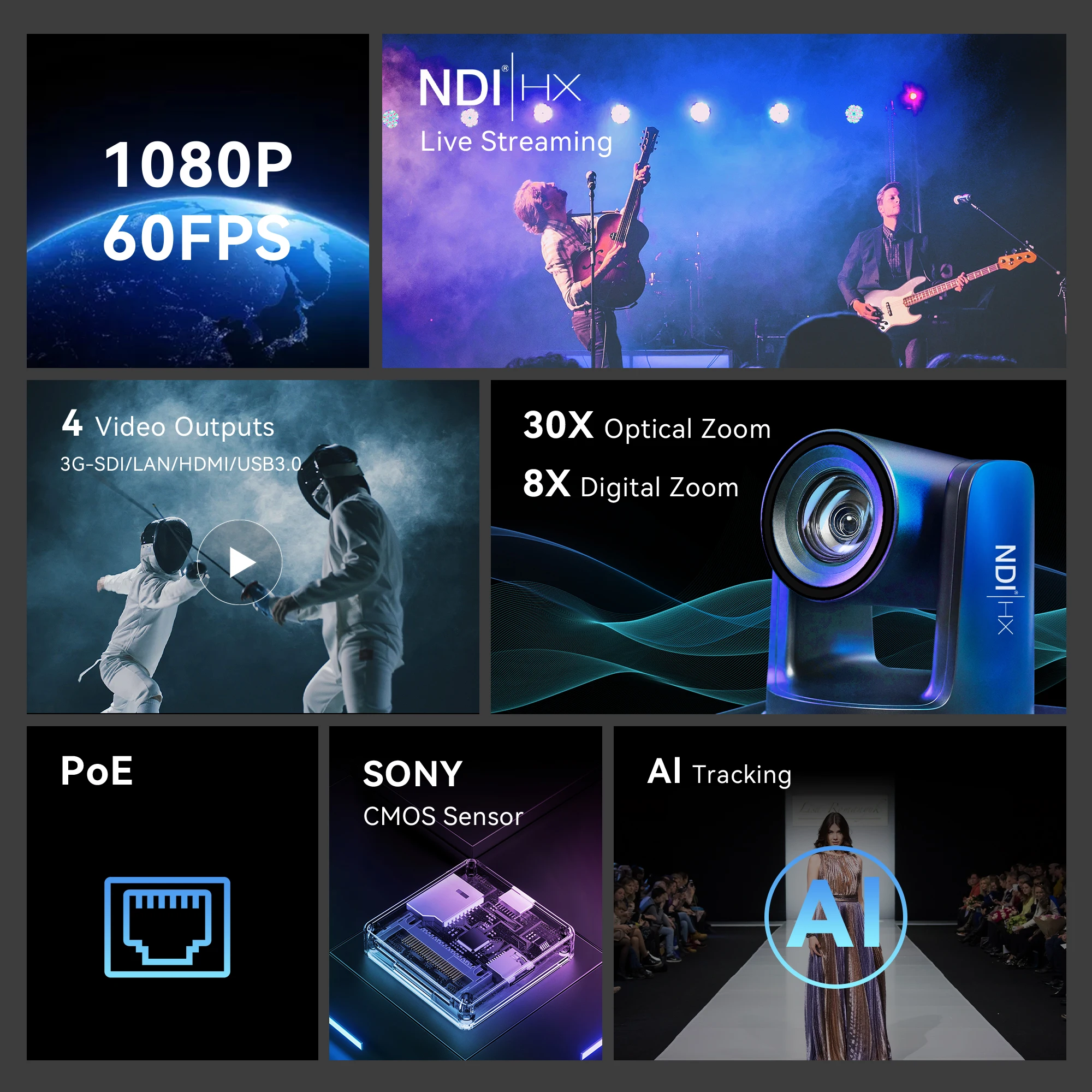 Live Streaming System AI Auto Tracking 30X NDI PTZ Camera With IP Joystick Controller For Live Broadcast Large Events