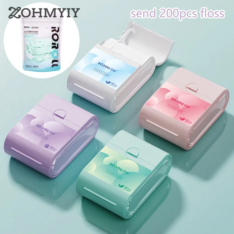 

52pcs Disposable Dental Floss Stick 200-Piece Refill Pack Family Pack Ultra-Fine Single Portable Smooth Floss Box Tooth Floss