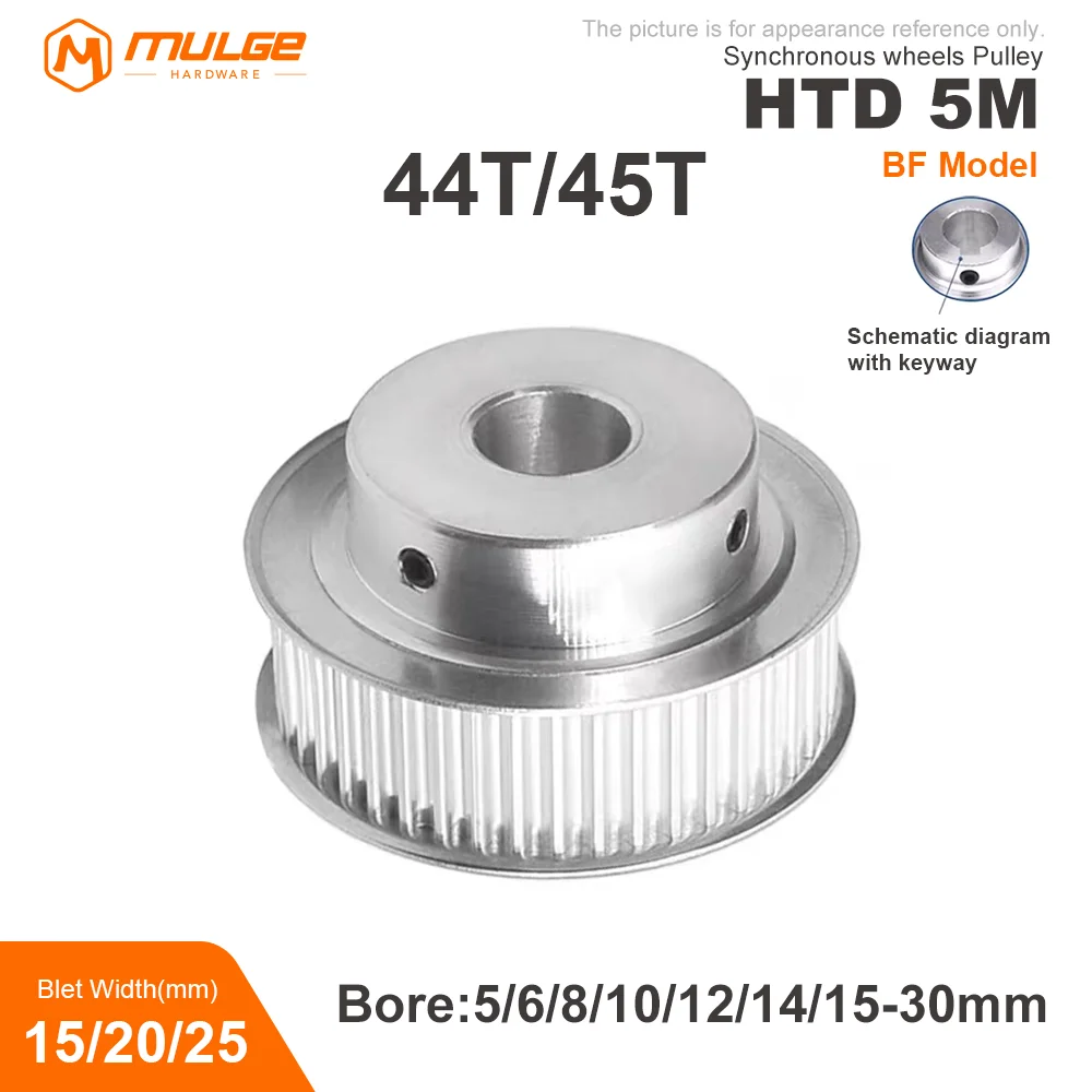 

HTD 5M Synchronous Pulley BF Type 44T/45Teeth Bore 5-30mm Teeth Pitch 5 mm Slot Width 16/21/27mm For 15/20/25mm 5M Timing Belt