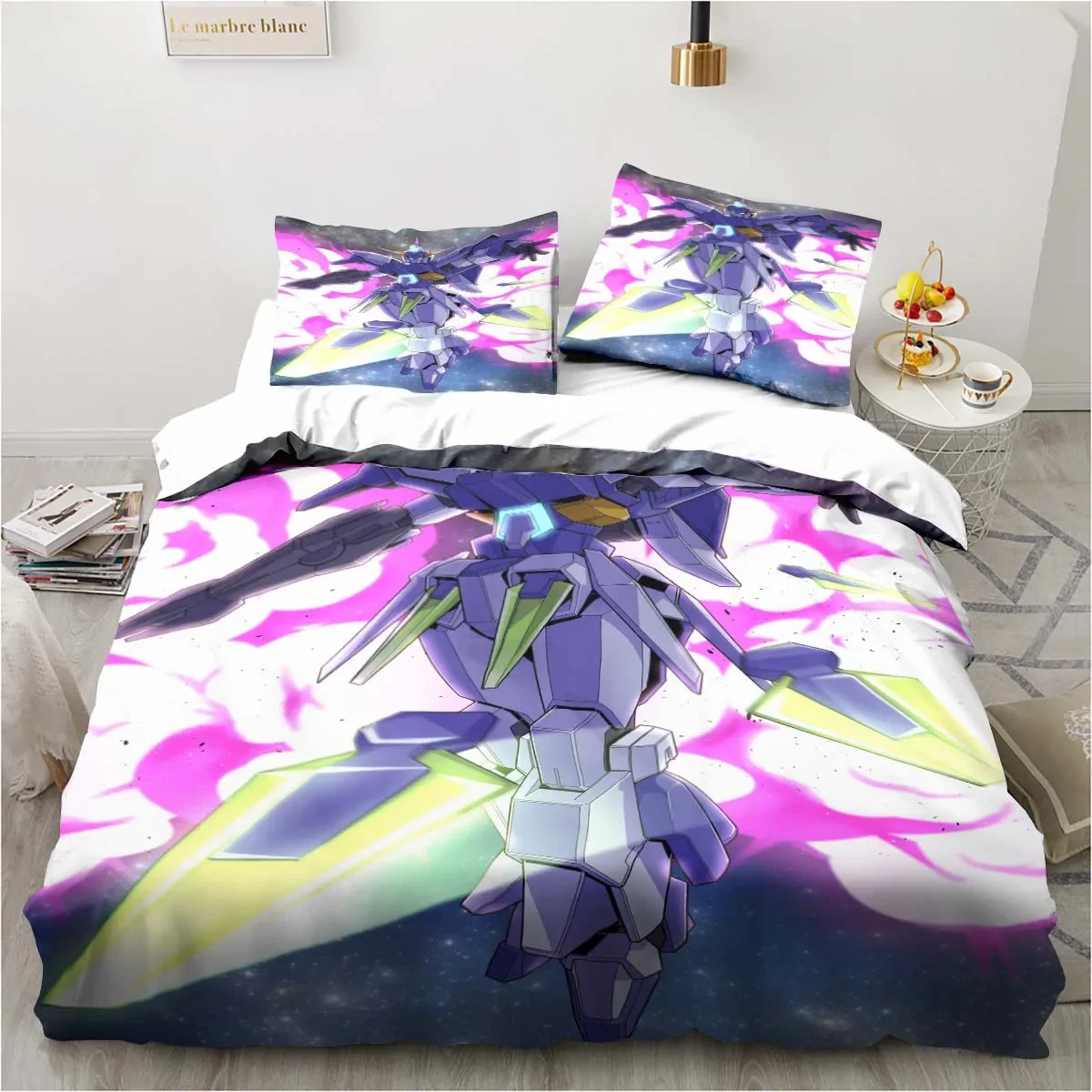 

3D Mech Warrior cartoon pattern three-piece set, delicate quilt pillowcase, quilt cover, beautiful birthday gift