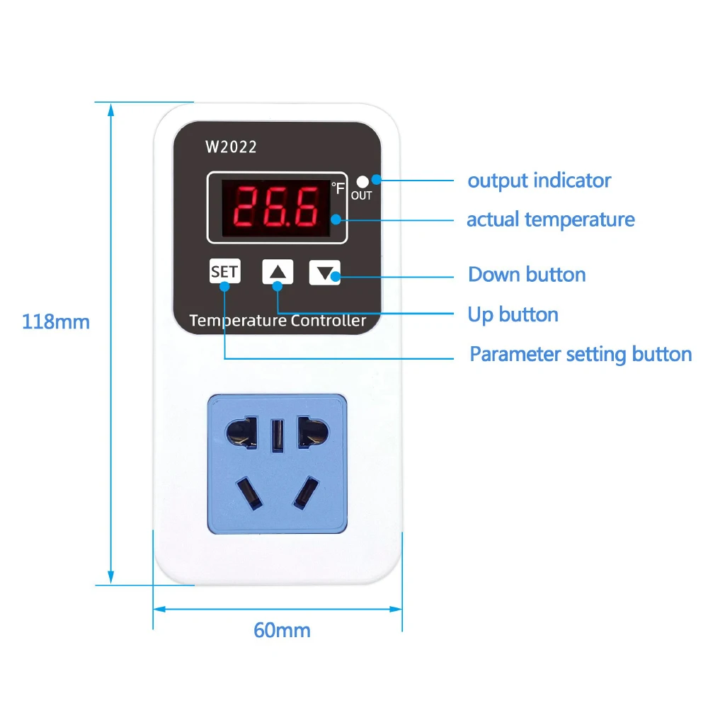 1500W Electronic Temperature Humidity Controller Socket Wall Mounted Waterproof Sensor Smart Temperature Humidity Control Switch