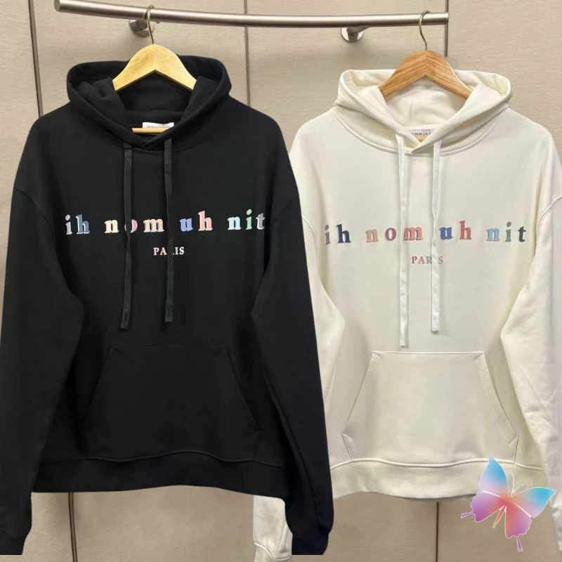 

24ss Colorful Letter Print Terry IHNOMUHNIT Hoodie High Street 1:1 Quality Drawstring Hooded Pullover Men Women Sweatshirts