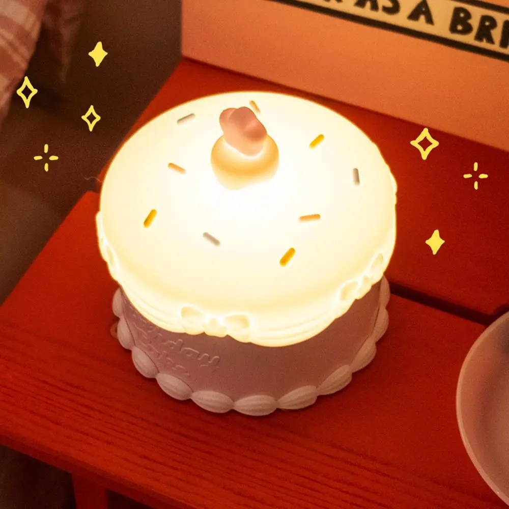 Veilleuse en silicone aste par USB avec capteur tactile, lampe de nuit Kawaii avec motif de gâteau d'anniversaire, escales