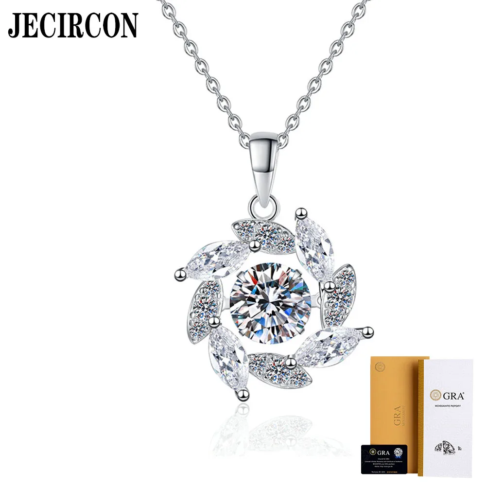 

JECIRCON Hot Selling S925 Sterling Silver Necklace 1ct Moissanite Windmill Smart Pendant Light Luxury Versatile Clavicle Chain