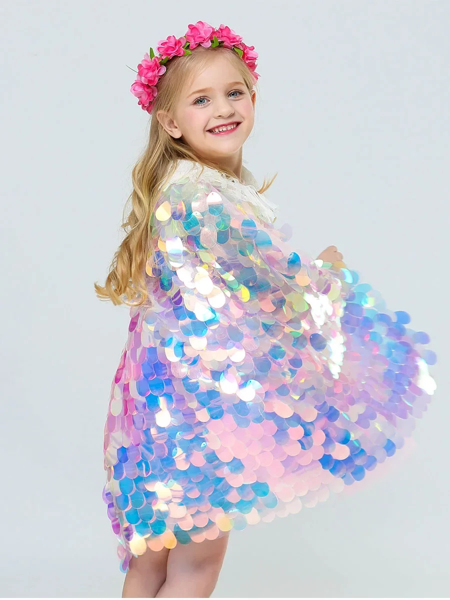 女の子のためのスパンコールの変装,「プリンセスパーティー,プロの生地,人魚のケープ,モダンなダンス,ステージパフォーマンスの衣装,かわいい,新しい
