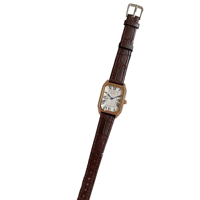 

Retro literary and simple women's leather watch Korean version square Roman scale quartz watch