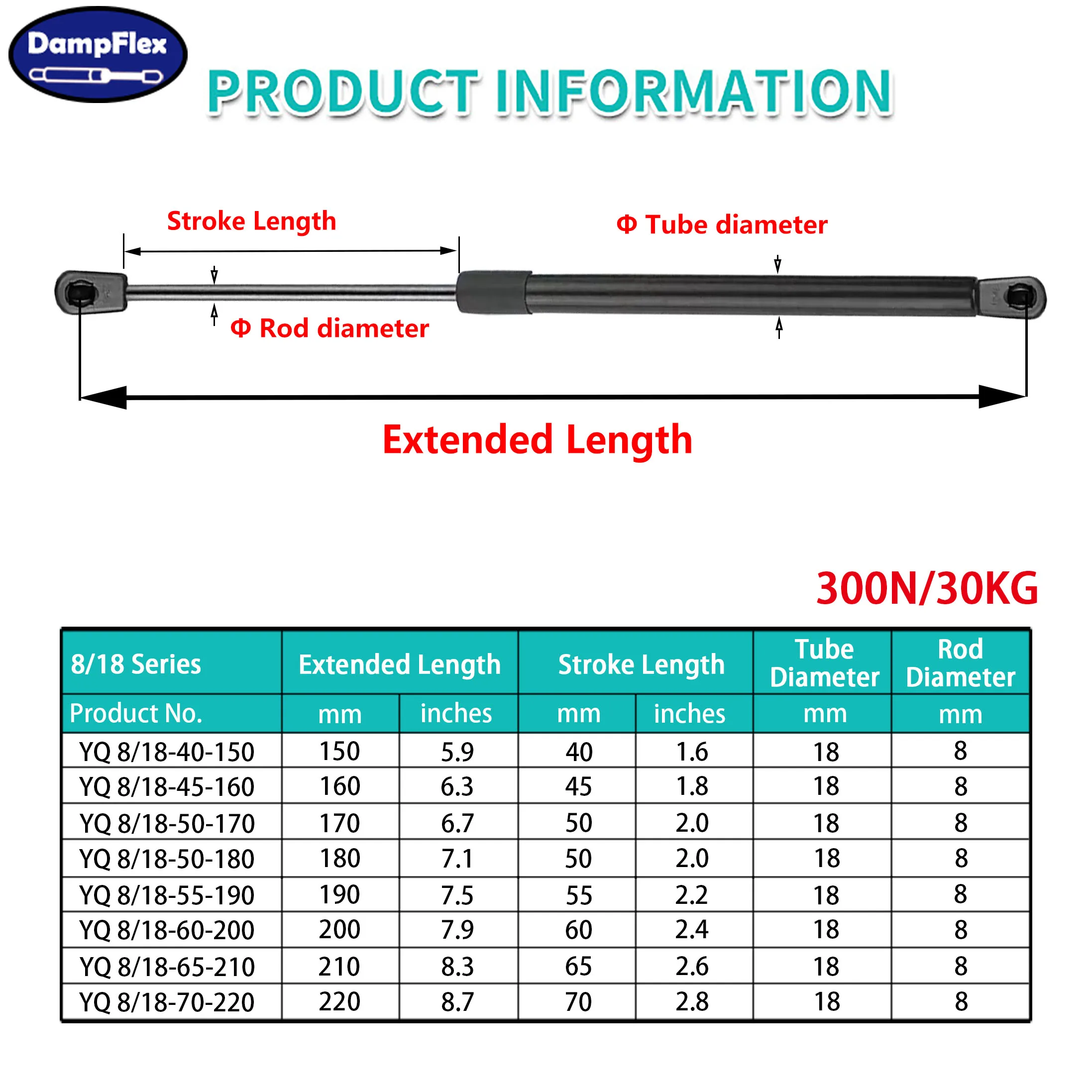 1PC 300N/30kg 150-220mm Universal Gas Spring Ball Socket Gas Struts Car Hood Trunk Lift Supports RV Windows Bus Replacement