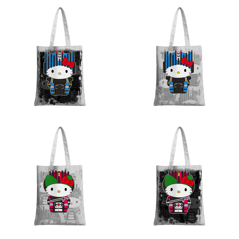 

Kamen Rider Collaboration Hello Kitty Canva Bag Men Cartoon Emperor Rider Final Rider Anime Merchandise Canvas Tote Shoulder Bag