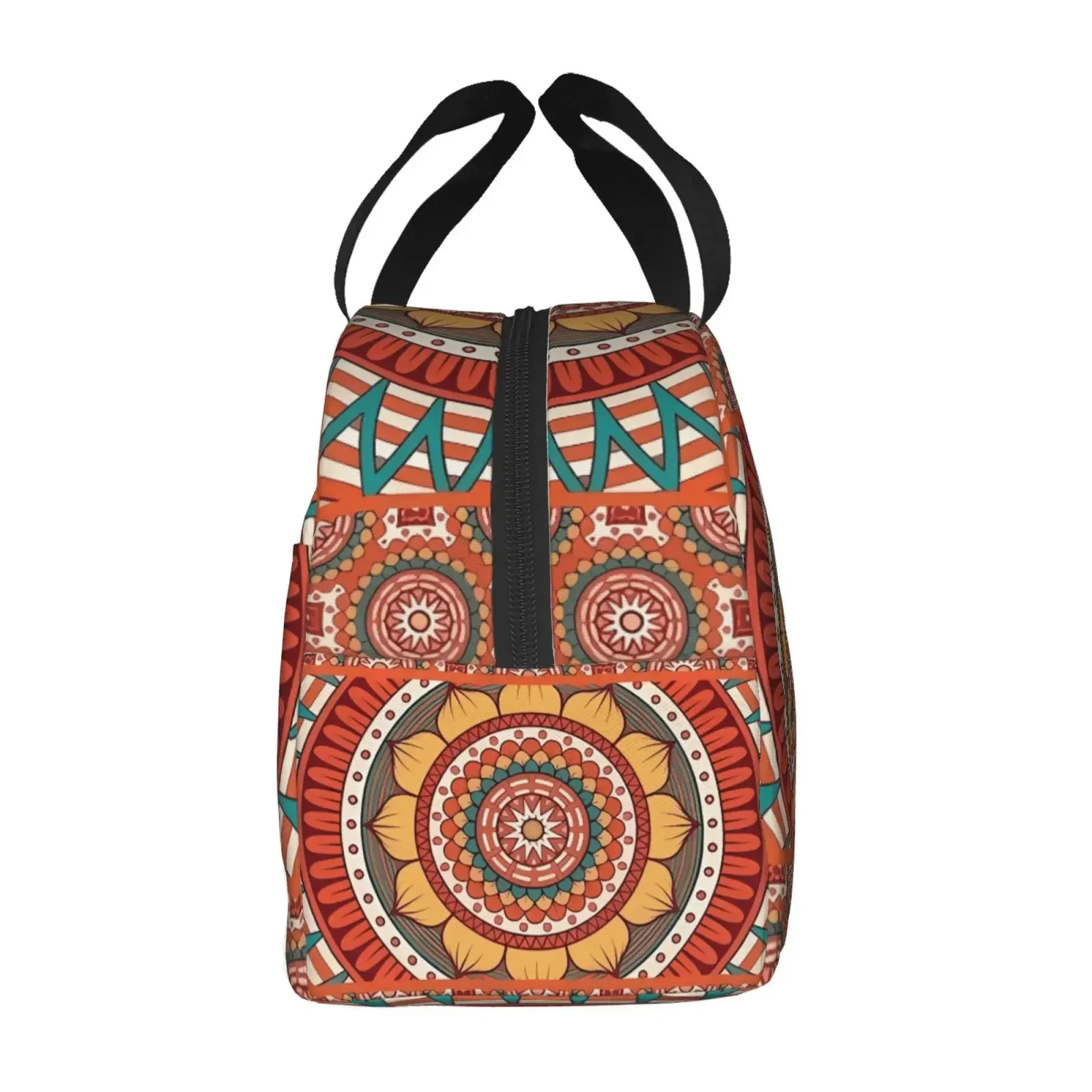 Tribal Vintage Colorful Ethnic Pattern Lunch Tote Bag Insulated Leakproof Lunch Box Container with Front Pocket for Girls Boys