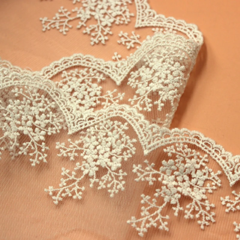 Beige White Black Embroidery Lace Trim, 11cm Width