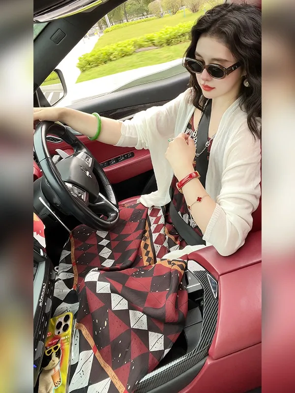 

Linda Sister High-End Line Summer Elegance Vintage Lazy Sle Strap Dr A-Line Midi Skirt High Waist No Sve One-oulder