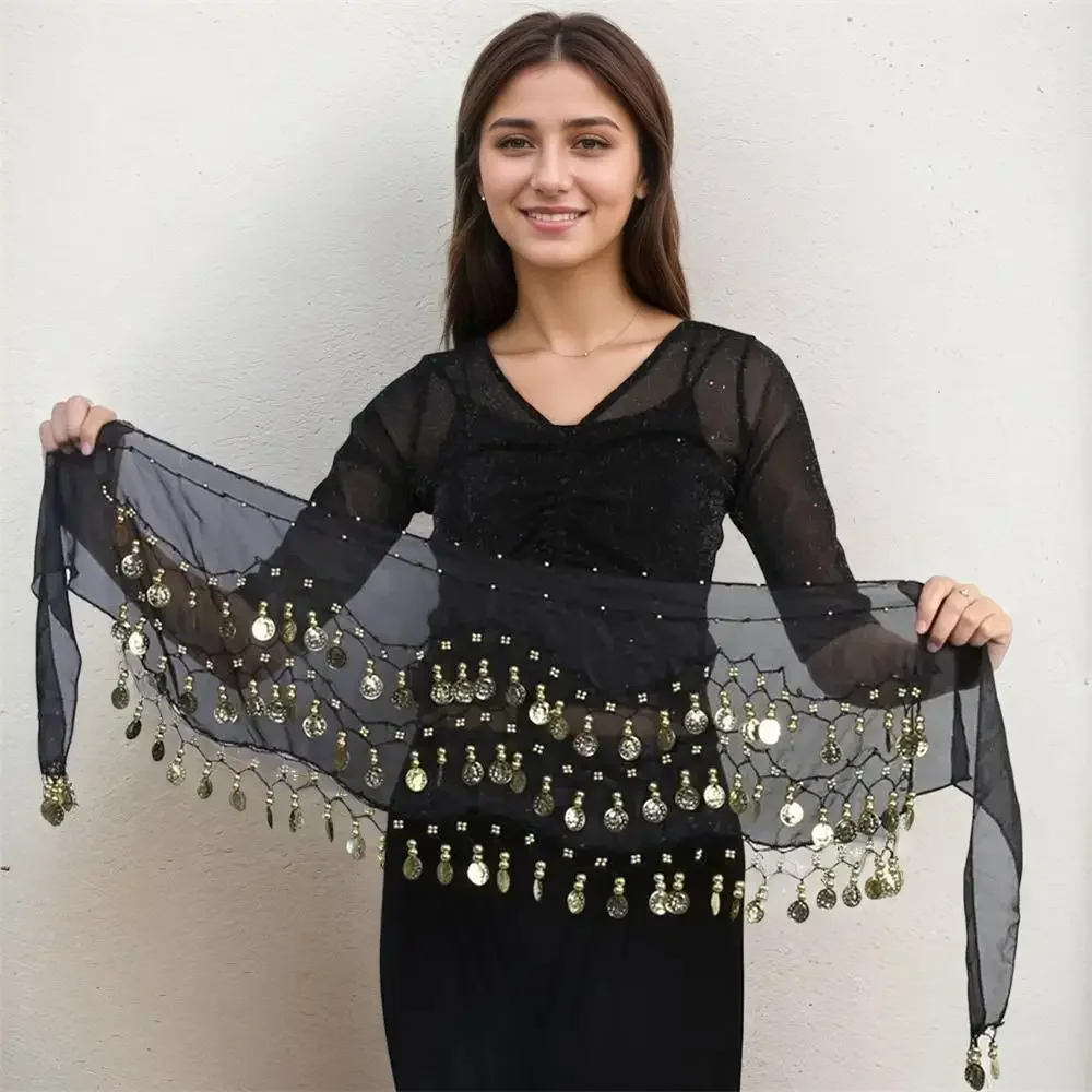 Belly dance oriental belly dance costumes Belt Women 140cm Sequins Tassels Chiffon Hip Scarf for Thailand India Arab dance Belts