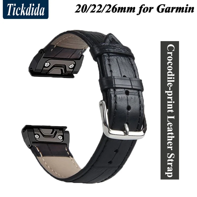 جلد التمساح حزام جلد ل Garmin Fenix 7X Fenix 7 / Fenix 6X برو 6 5 زائد 22 مللي متر 26 مللي متر الإفراج السريع حزام Forerunne