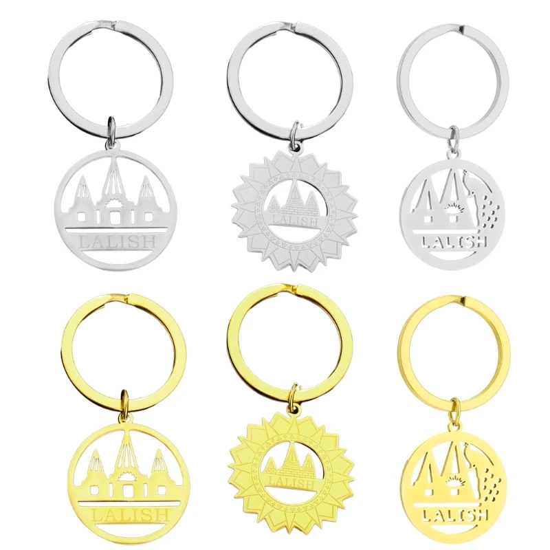 Durable Yazidi Souvenir Keychain Yezidi Lalish Temple Key Holder Titanium Steel Material Lalish Temple Keyrings for DropShip