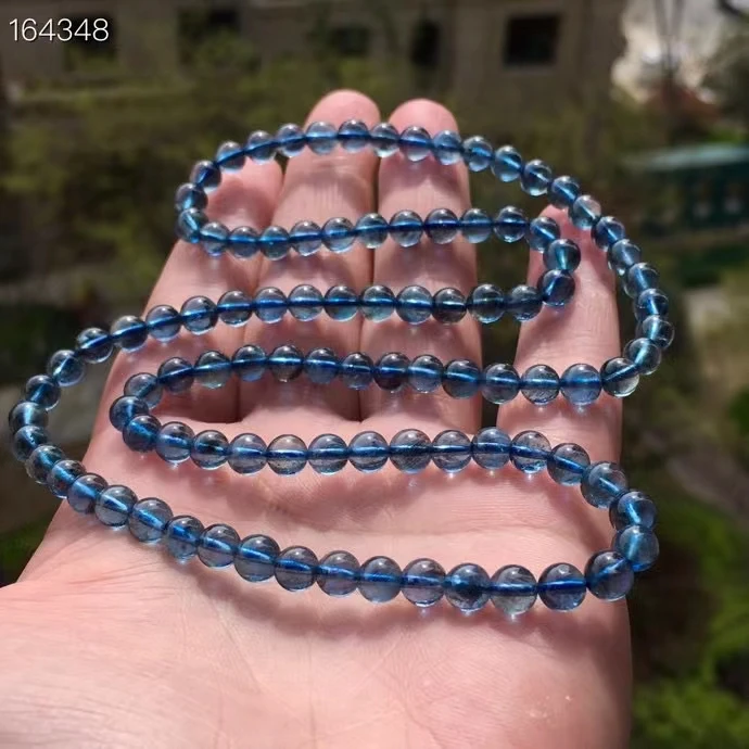 

Natural Blue Aquamarine 3 Laps Round Beads Bracelet Jewelry 5.5mm Wealthy Aquamarine Beads Women Men AAAAAAA