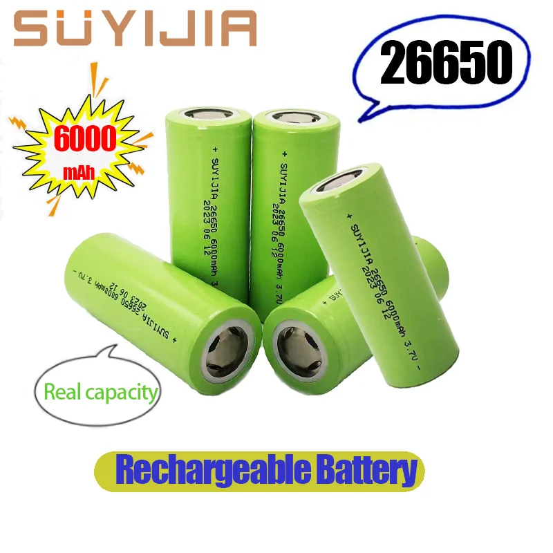 26650 Lithium-ion Rechargeable Battery 40A Discharge  3.7V 6000mAh Large Capacity Suitable for LED Flashlight Power Tool Battery