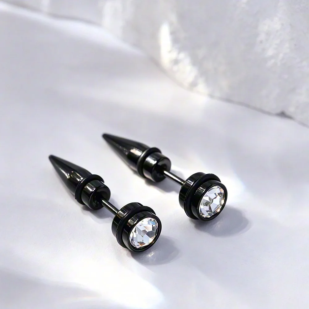 2Pcs Korean Style Stud Earrings Men Streetwear Hip Hop Zircon Earrings Crystal Women Ear Jewelry Stainless Steel Earring Women