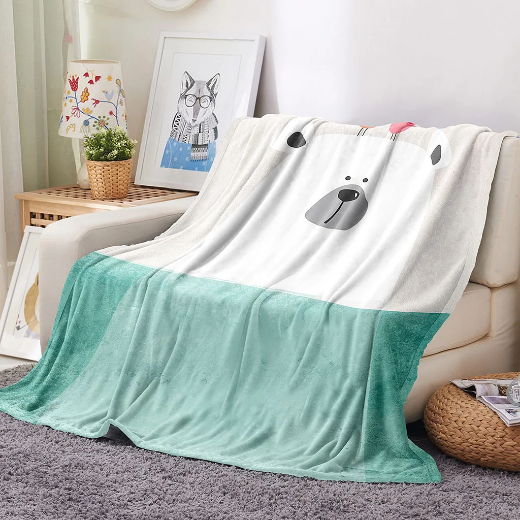 HUANZHUANG Fashion Art 3D Hd Printed White Animal Bear Blanket Bedroom Soft Bed Sheet Plush Sleeping Blanket Friend Birthday Gi