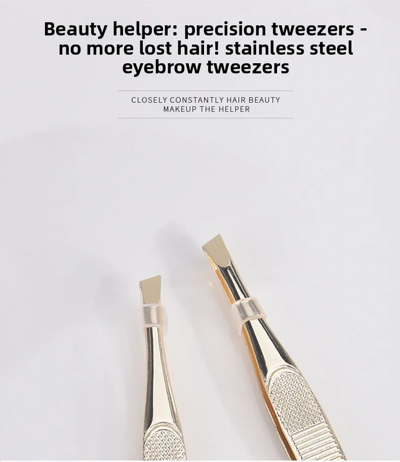 Pinzas para cejas de acero inoxidable dorado, con estilos planos y oblicuos, pinzas para desplumar cejas y barba, herramientas
