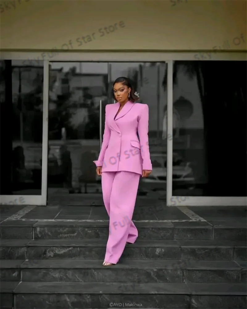 

Spring Autumn Pink Women Suit Set 2 Pcs Blazer+Pants Trousers Cotton Formal Office Lady Jacket Wedding Prom Coat Customized