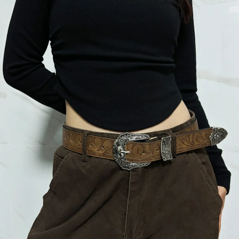 Women's Bohemian Ethnic Style Brown Retro Belt Versatile Fashion Accessory for Jeans