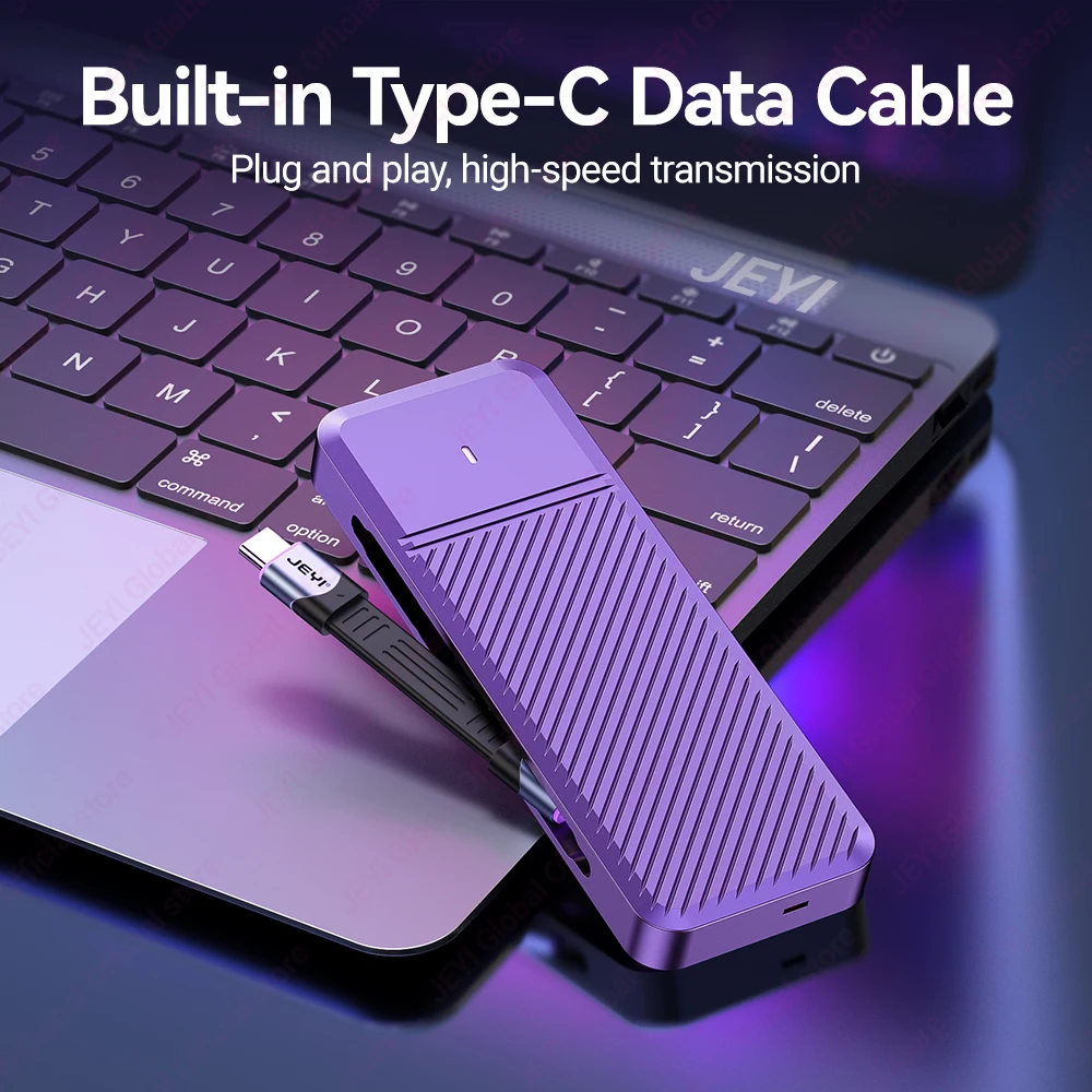 JEYI 22110 M.2 NVME SSD 인클로저 - USB 3.2 Gen2 Type-C 10Gbps, M&B+M 키 2230/2242/2260/2280 지원, 플랫 케이블 포함