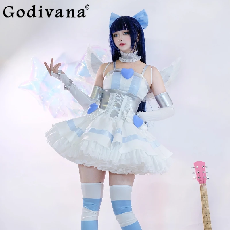 

Women Outfits Halloween Role Play Dress Panty Anarchy with Garterbelt Cosplay Costume Dress Female Lolita Angel Dress with Wigs