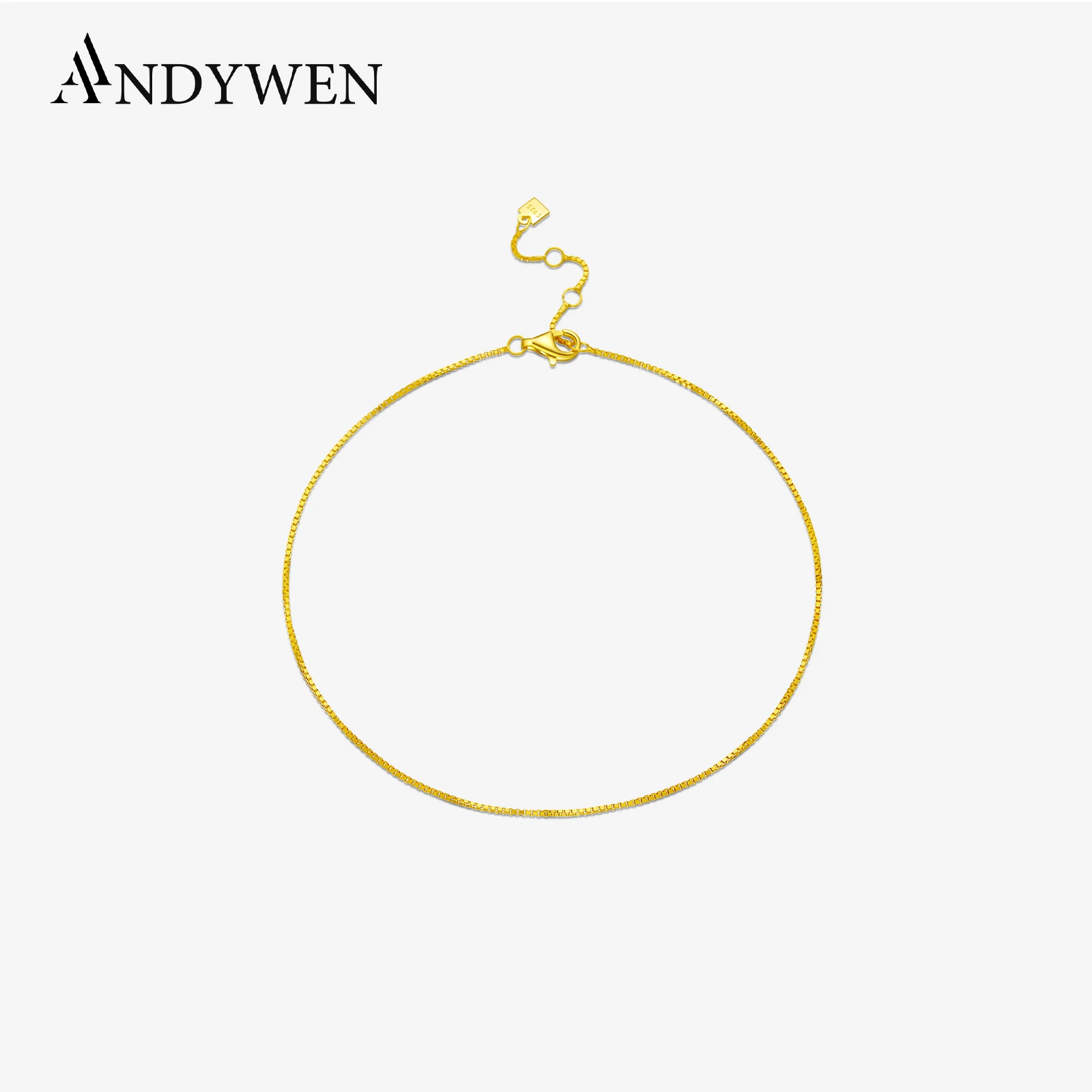 ANDYWEN 925 Sterling Silver Gold Baby Box Chain Anklet Slim Chains For Foot Women Luxury Small Fine Jewelry Gift Wedding Party