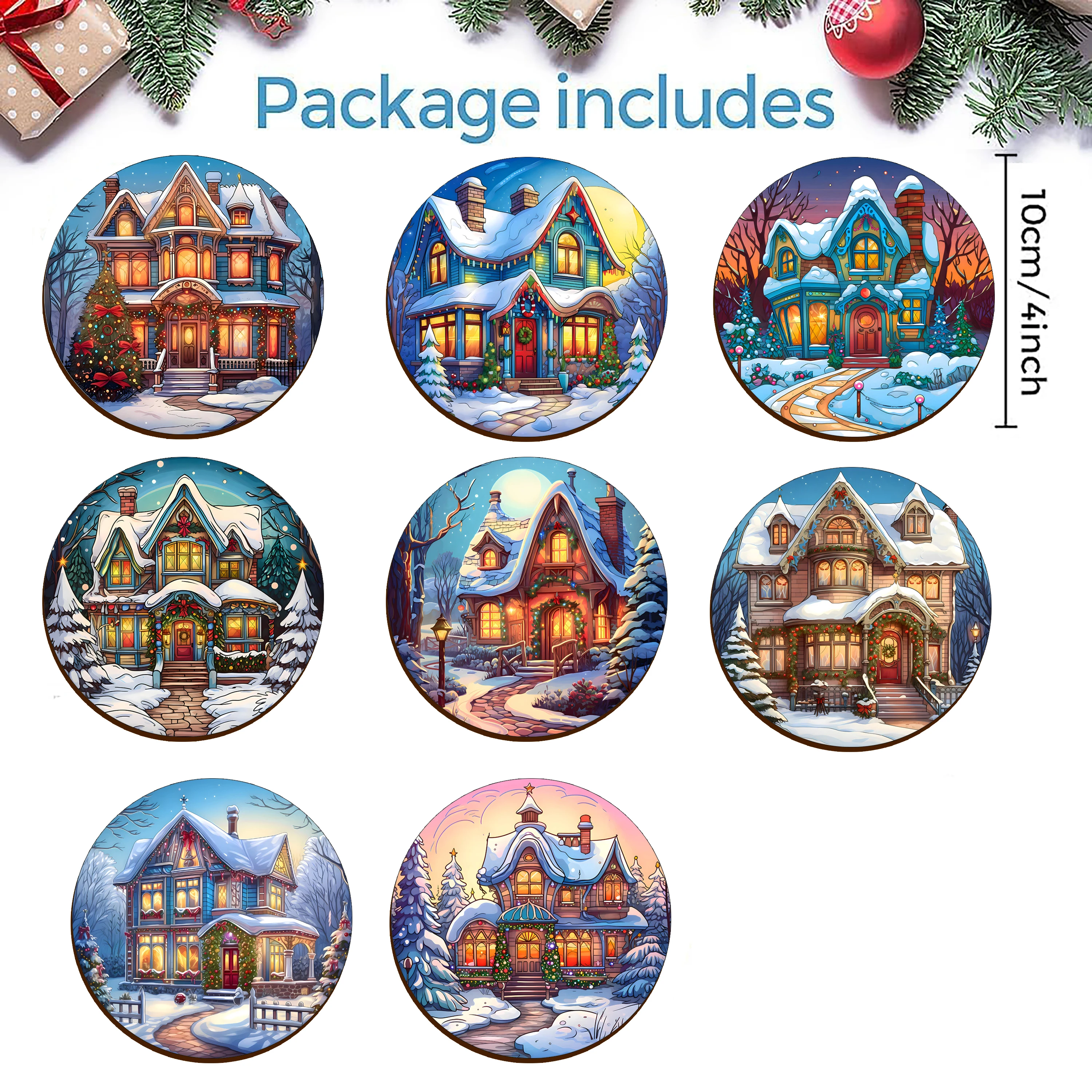 8 Christmas-themed anti-slip and heat-insulating coasters for the living room New Year party gifts