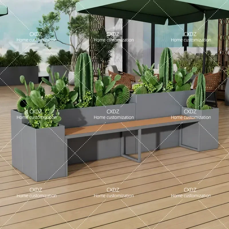 Outdoor Wrought Iron Stool with Flower Box Planter Stand Garden Patio Seat Combination Planting Slot Partition Decor