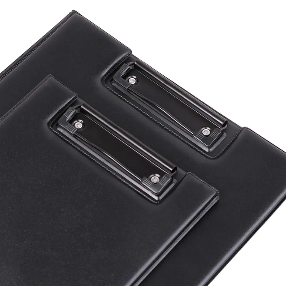 PU Leather File Folder Ultra-Smooth Foldable Black Clip Boards Vertical Plate Hardboard Contract Clamp Business Meeting