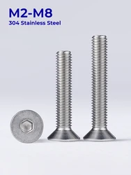 M2 M2.5 M3 M4 M5 M6 M8 DIN7911 304 A2 Stainless Steel Hexagon Hex Socket Flat Countersunk Head Furniture Screws Allen Bolts