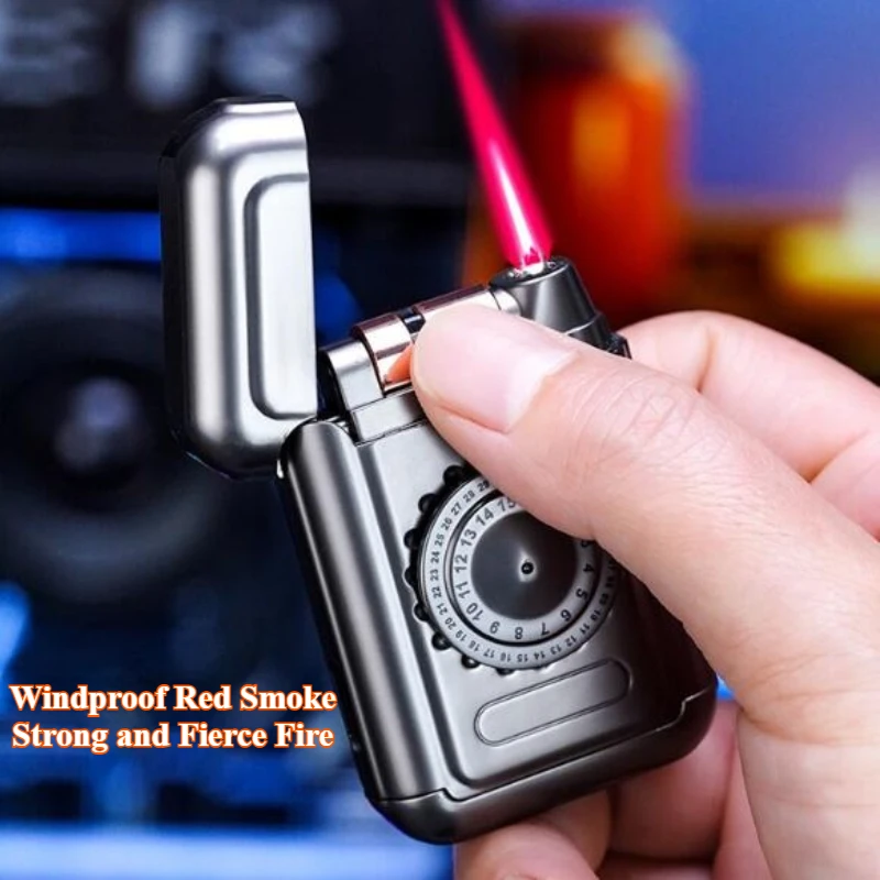 

Новая поворотная верхняя разделенная ветрозащитная зажигалка с красным пламенем, металлическая надувная мужская деловая подарочная зажигалка, аксессуары для сигарет 2026