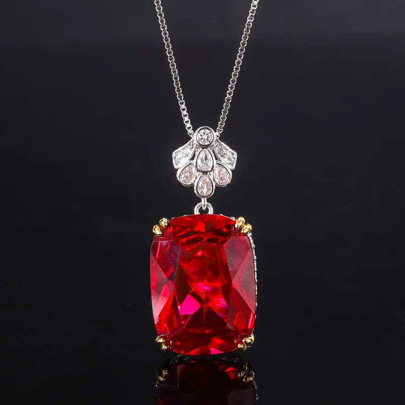 Jewelry Gold Plated Red Corundum Blue Pointed Crystal Simple Dignified Pendant 15*20